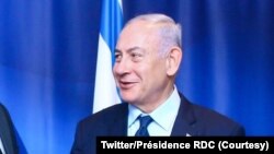 President Félix Tshisekedi na masolo na Ministre wa Yambo ya Israel Benjamin Netanyahu ntango ya Likita linenen lya ONU, na New York, Etats-Unis, 22 sanza ya libwa 2023. (Twitter/Présidemce RDC)