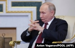 Russia's President Vladimir Putin at the Saint Petersburg International Economic Forum in Saint Petersburg, Russia, June 6, 2024. (Photo by Anton Vaganov/POOL/AFP)