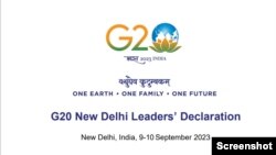 新德里20国集团峰会共同宣言封面截屏。