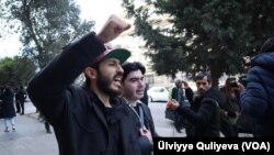 Fevralın 20-də "Bəxtiyar Hacıyevi azad et!" şüarı ilə aksiya, Afiəddin Məmmədov və Samir Sultanov (foto mənbə : VOA)