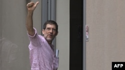 FILE - Nicaraguan publisher Juan Lorenzo Holmann arrives at a hotel in Herndon, Virginia, on Feb. 9, 2023, after being released by the Nicaraguan government.