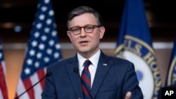 FILE - House Speaker Mike Johnson addresses a news conference at the Capitol in Washington, May 7, 2024. He said June 14, 2024, that the House would go to court to seek access to President Joe Biden's special counsel audio interview.