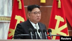 North Korean leader Kim Jong Un attends the 7th plenary meeting of the 8th Central Committee of the Workers' Party of Korea (WPK) in Pyongyang, North Korea, February 26, 2023 in this photo released by North Korea's Korean Central News Agency (KCNA).