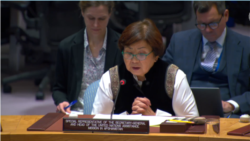 United Nations envoy Roza Otunbayeva briefs the U.N. Security Council on the situation in Afghanistan. (@UNAMAnews)