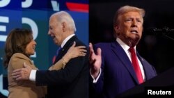 조 바이든 미국 대통령과 카멀라 해리스 미국 부통령 · 미국 공화당 대선 후보인 도널드 트럼프 전 대통령.