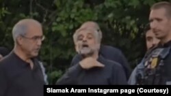 واکنش تهدید آمیز یکی از هواداران جمهوری اسلامی به معترضان به برگزاری مراسمی برای ابراهیم رئیسی در ایالت مریلند ایالات متحده