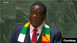 FILE: UMongameli Emmerson Mnangagwa ngesikhathi ekhuluma emhlanganweni weUNGA