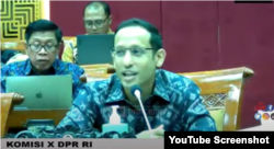 Tangkapan layar Menteri Pendidikan (Mendikbud-Ristek) Nadiem Makarim saat Rapat Kerja bersama Komisi X DPR, Rabu (30/8/2023). (YouTube DPR RI)
