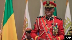 Jenerali Brice Oligui Nguema alipokuwa akihutubia Septemba 4, 2023. Picha na AFP.