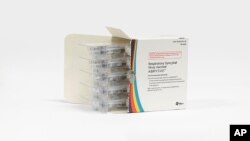 This image provided by Pfizer shows the RSV vaccine. U.S. regulators on Aug. 21, 2023, approved the first RSV vaccine for pregnant women so their babies will be born with protection against the respiratory infection. (Pfizer via AP)