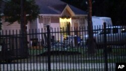Photo from KTRK shows the scene of a shooting, April 29, 2023, in Cleveland, Texas. A man went next door with a rifle and began shooting his neighbors.