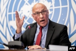 FILE - U.N. Special Rapporteur on Myanmar Tom Andrews gives a press conference in Geneva, Sept. 22, 2022.