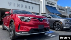 FILE - VinFast electric vehicles are parked before delivery to their first customers at a store in Los Angeles, California, U.S., March 1, 2023. (REUTERS/Lisa Baertlein/File Photo)