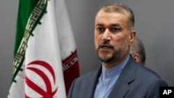 Iranian Foreign Minister Hossein Amirabdollahian speaks in Beirut Lebanon, Oct. 13, 2023. "At a time when America is calling on parties for self-restraint, it is allowing the criminals in the fake Zionist entity to kill women, children and civilians in Gaza," he said.