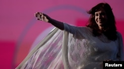 FILE - Argentina's Vice President Cristina Fernandez de Kirchner waves to supporters, in Buenos Aires, Argentina, December 10, 2019.