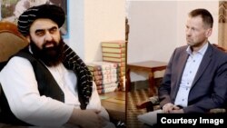 د افغانستان لپاره د اروپايي ټولنې ځانګړی استازی توماس نیکلاسن او د طالبانو د بهرنیو چارو وزارت سرپرست امیر خان متقي