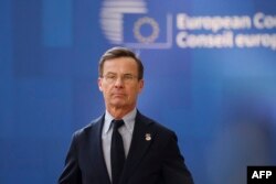 FILE - Perdana Menteri Swedia Ulf Kristersson di markas besar UE di Brussels, 18 April 2024. (Ludovic MARIN / AFP)