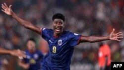 La Cap-Verdien Benchimol après son but contre l'Égypte lors de la phase de groupe de la CAN 2023.