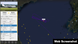북한의 정찰위성 발사를 앞둔 시점 한반도 서해상에서 미 공군 정찰기 ‘RC-135S’ 코브라볼이 포착됐다. 자료=Flightradar24