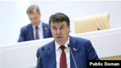 Russian Senator Sergey Tsekov is seen at a meeting of the Russian Federation Council.