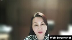 한국 정부의 이신화 북한인권국제협력대사가 이날 화상으로 진행된 발표 행사에서 발언하고 있다.