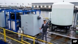 Dante Simonetti of UCLA explains a technology dubbed SeaChange on April 12, 2023, in San Pedro, California. (AP Photo/Ashley Landis)