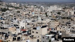 A general view of Jenin refugee camp where a mosque was hit in an Israeli air strike, in Jenin, Oct. 22, 2023.