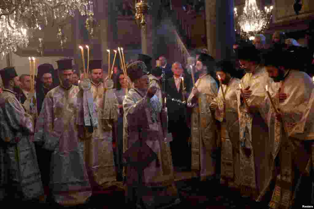 Ecumenical Patriarch Bartholomew I, the spiritual head of some 300 million Orthodox Christians worldwide, leads the Easter Service at the Patriarchal Church of St. George in Istanbul, Turkey, May 5, 2024.