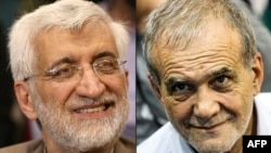 Saeed Jalili (kiri) dan anggota parlemen Massoud Pezeshkian, siap bertarung dalam pilpres Iran putaran kedua. 