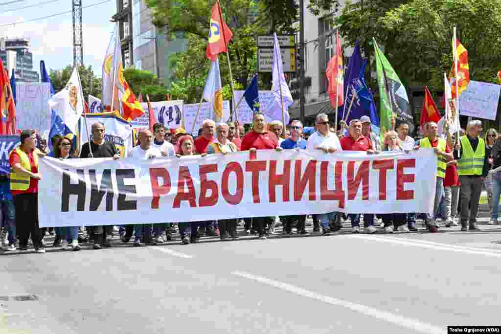  Протест на обединетите синдикати за поголеми работнички права, под мотото &bdquo;Ние работниците&ldquo;. Скопје, 1ви Мај, 2024 &nbsp; 