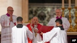 Pope Francis celebrates the Palm Sunday mass in St. Peter's Square at the Vatican, March 24, 2024. 