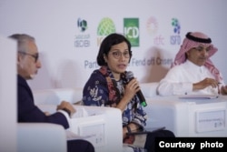 Menkeu RI Sri Mulyani Indrawati berbicara dalam sidang Dewan Gubernur Islamic Development Bank (IsDB) di Jeddah, Arab Saudi, 10-13 Mei 2023. (courtesy: Kemenkeu RI).