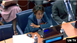 23일 뉴욕 유엔본부에서 열린 유엔총회 1위원회 회의에서 윤성미 제네바주재 한국대표부 차석대사가 발언하고 있다.