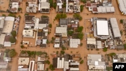 An aerial view shows flooded streets in the Navegantes neighborhood in Porto Alegre, Rio Grande do Sul state, Brazil, May 4, 2024. 