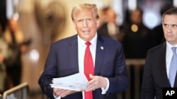 Former President Donald Trump leaves Manhattan criminal court in New York, on April 23, 2024. 