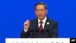 In this image taken from video, Chinese Premier Li Qiang speaks at the opening ceremony of the Boao Forum for Asia in Boao in southern China's Hainan Province, March 30, 2023. 