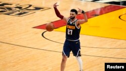 Jamal Murray des Denver Nuggets lors du quatrième match des Finales de la NBA 2023 contre le Miami Heat, USA, le 9 juin 2023.