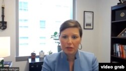 켈시 하티건 CSIS 핵이슈프로젝트 부국장이 24일 조은정 기자와 영상 인터뷰했다. (줌 영상 캡처)