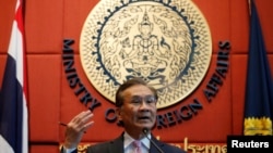 FILE - Thailand's Foreign Minister Don Pramudwinai gestures during a news conference at the Ministry of Foreign Affairs in Bangkok, Thailand, July 1, 2016.