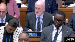 노엘 화이트 주유엔 아일랜드 대사가 6일 뉴욕 유엔본부에서 열린 유엔총회 제1위원회 본회의 일반토의에서 발언하고 있다.