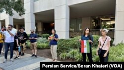 اعتراض شماری از مخالفان حکومت ایران در مقابل دفتر حافظ منافع جمهوری اسلامی در شهر واشنگتن – ۲۸ ژوئن ۲۰۲۴ 