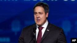 FILE - Paul Dans, director of Project 2025 at the Heritage Foundation, speaks at the National Religious Broadcasters convention, in Nashville, Tennessee, Feb. 22, 2024.