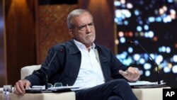 Reformist presidential candidate Masoud Pezeshkian, who is a parliament member, in Tehran, Iran, June 17, 2024. This picture made available by Iranian state-run TV, IRIB.