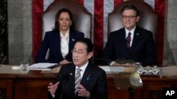 日本首相岸田文雄在美国会参众两院联席会议发表演讲。（2024年4月11日）