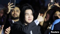 K-pop boy band BTS member Suga attends Samsung Galaxy Unpacked 2023 in Seoul, South Korea, July 26, 2023. 