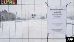 A closure notice is seen at the Vaalimaa border station between Finland and Russia, Dec. 7, 2023. Finland closed its eastern border stations in late 2023 after more than 1,300 migrants from third countries entered from Russia without proper papers.