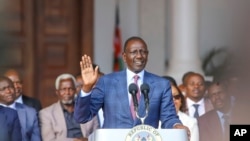 Kenyan President William Ruto gives an address at the State House in Nairobi, Kenya, June 26, 2024.