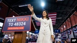 Republican presidential candidate Nikki Haley greets supporters after her speech, Feb. 15, 2023, in Charleston, South Carolina. 
