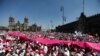 People take part in a protest in support of the National Electoral Institute (INE) and against President Andres Manuel Lopez Obrador's plan to reform the electoral authority, in Mexico City, Mexico, Feb. 26, 2023. 