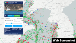 선박의 실시간 위치정보를 보여주는 ‘마린트래픽(MarineTraffic)’ 지도에 중국 얀타이 북쪽 56km 해상에서 동쪽 즉 북한 서해 방면으로 운항 중인 북한 선박 수령산호가 보인다.